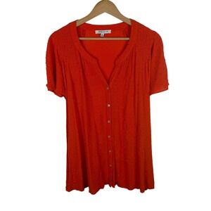 Rose + Olive Textured Swiss Dot Button Front Blouse Size 1X‎ Orange Lightweight